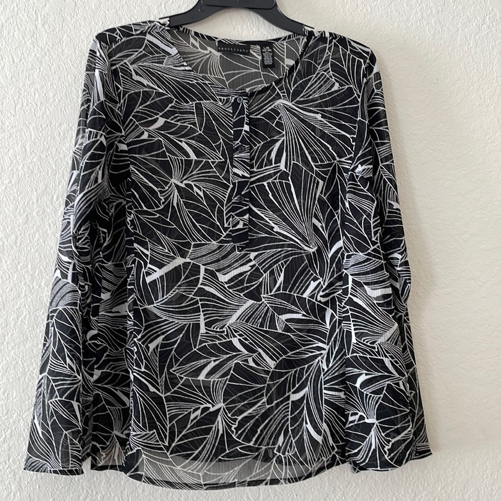 Apostrophe Top Blouse Shirt large lg 12-14 work casual Sheer loose lightweight
